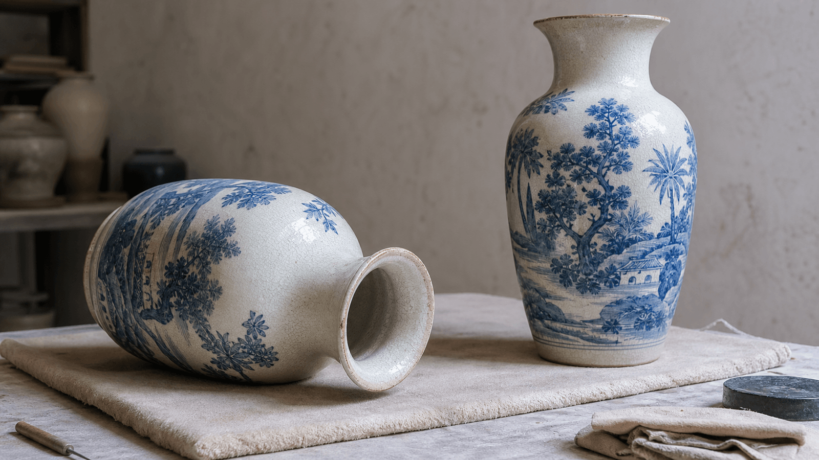 Kiểm tra miệng, đáy và bề mặt men của bình gốm Bát Tràng