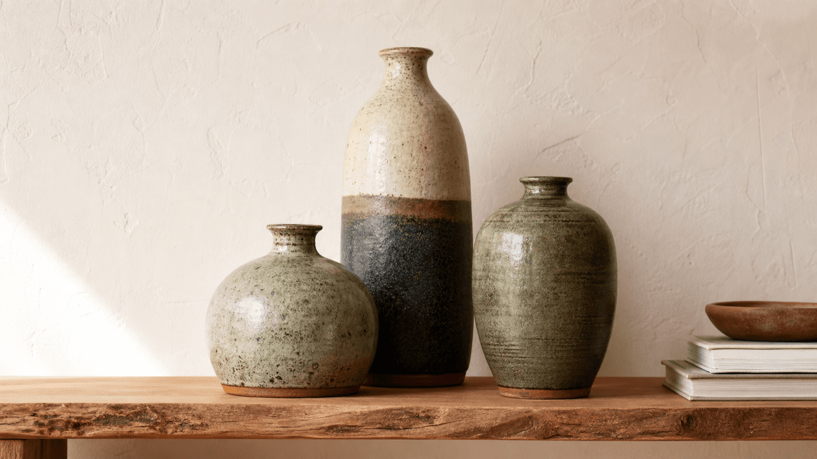 Nhóm bình gốm decor có chiều cao và màu men hài hòa
