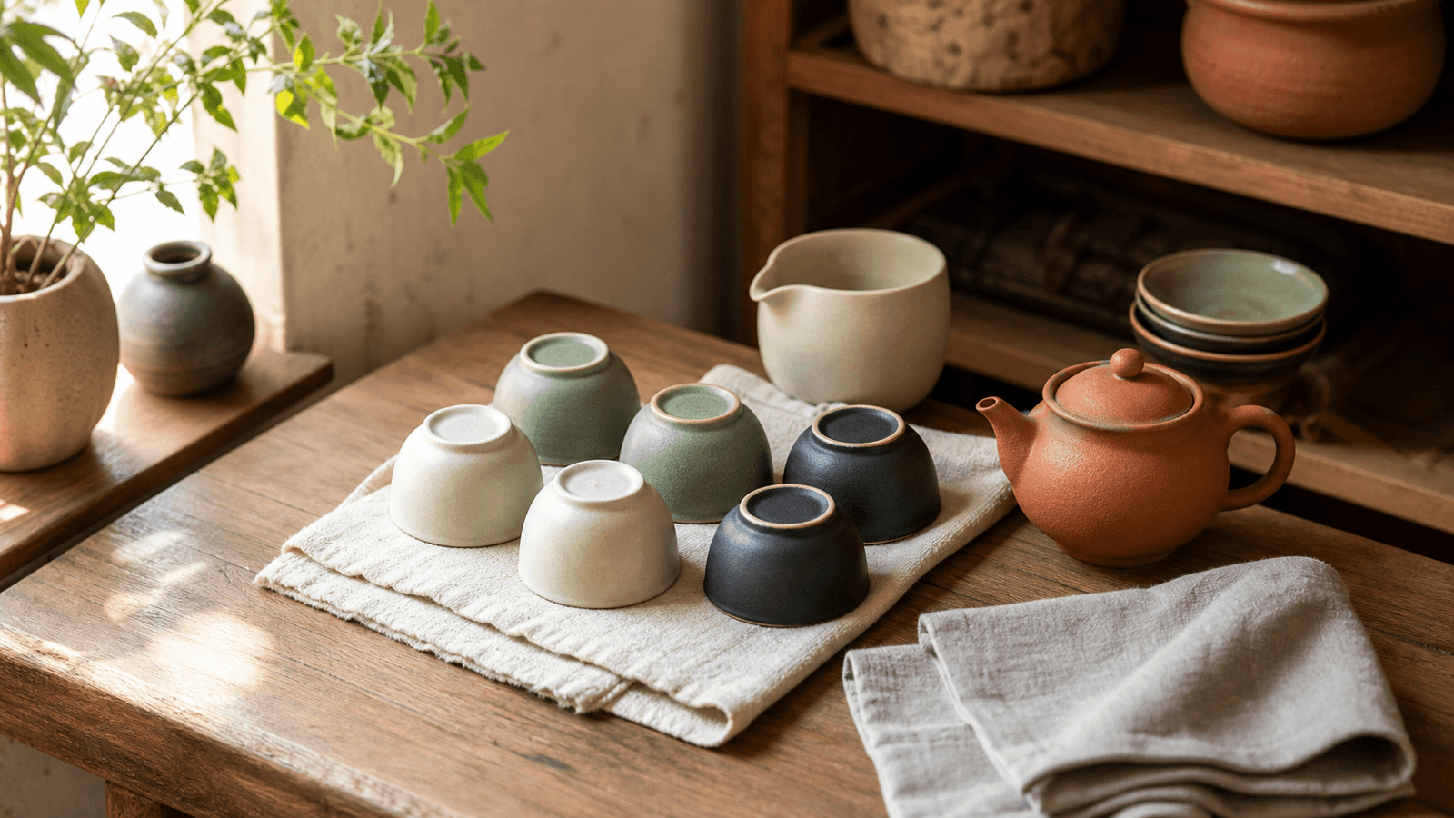 Bộ ấm trà đạo được lau khô và cất gọn sau buổi trà
